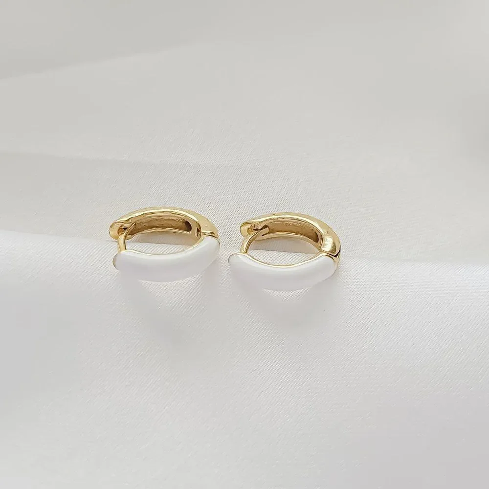 5/$25 Gold Tone White Detail Small Hoop Earrings Classic Gold Huggie Hoops